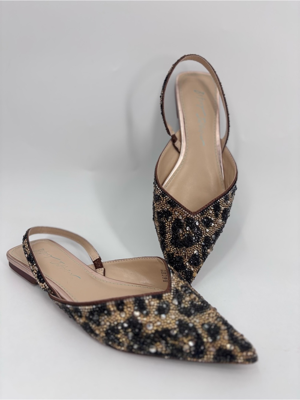 Betsey Johnson Leopard Beaded Pointed Slingback Flats - Gold, Black